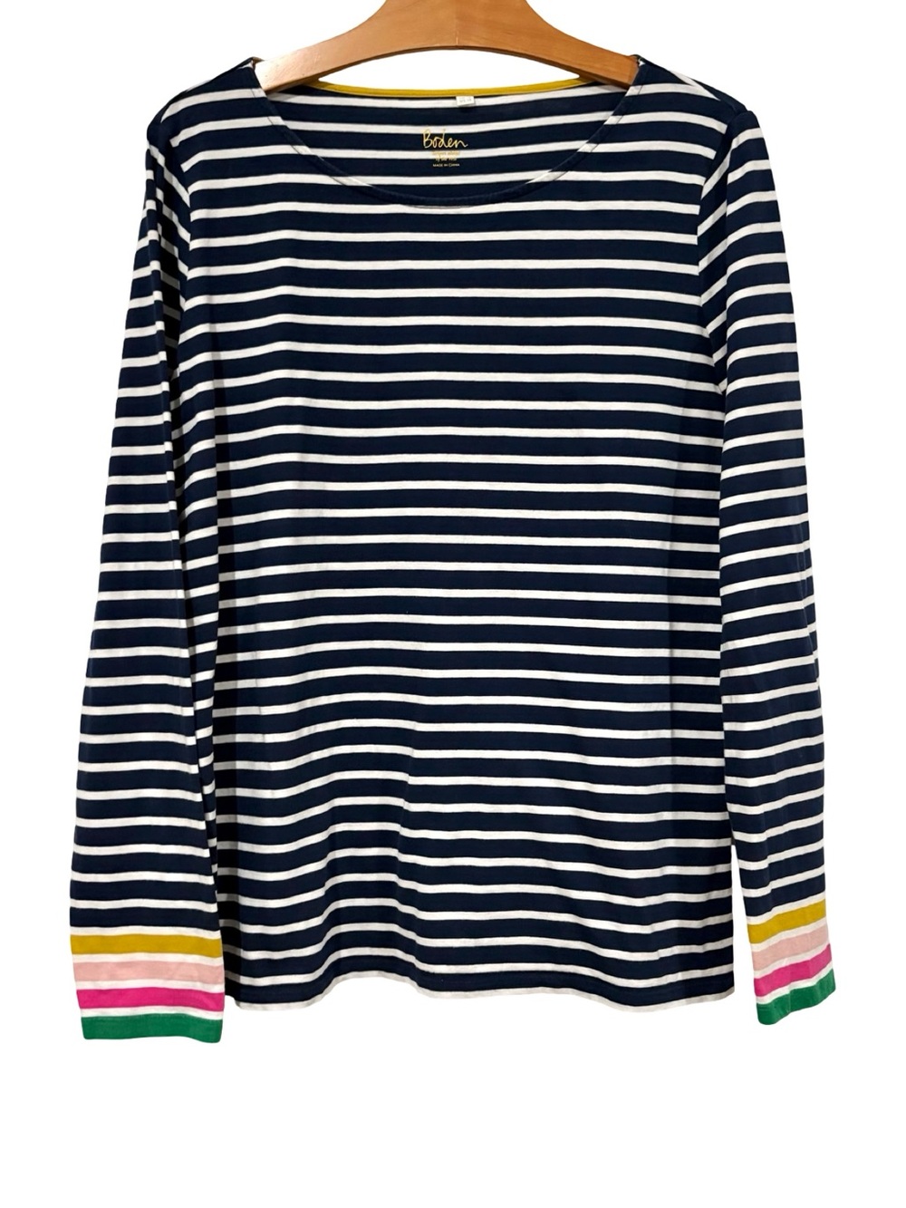 Boden Ella Long Sleeve Breton Cotton Top Navy Stripes 14